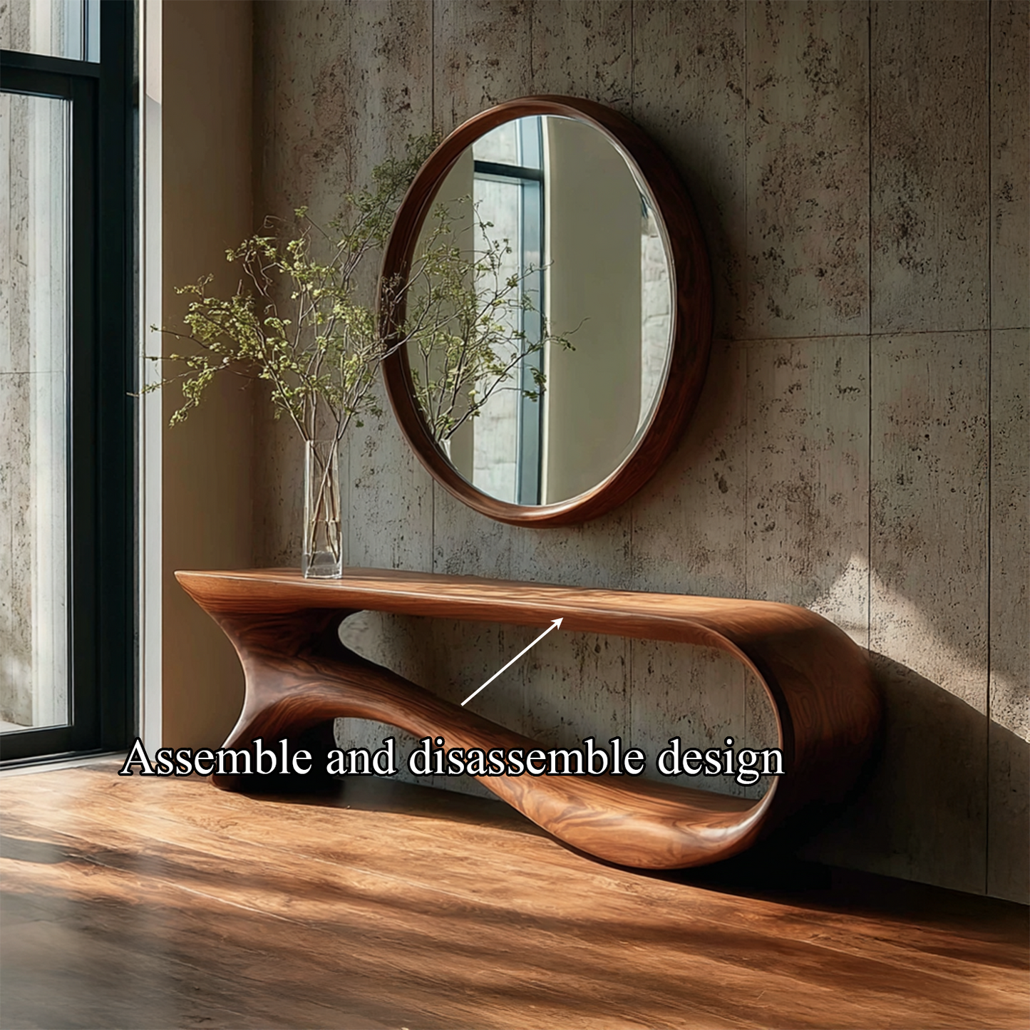 Jugaro Wall Round Mirror Console Table – Reclaimed Wood Décor Gift