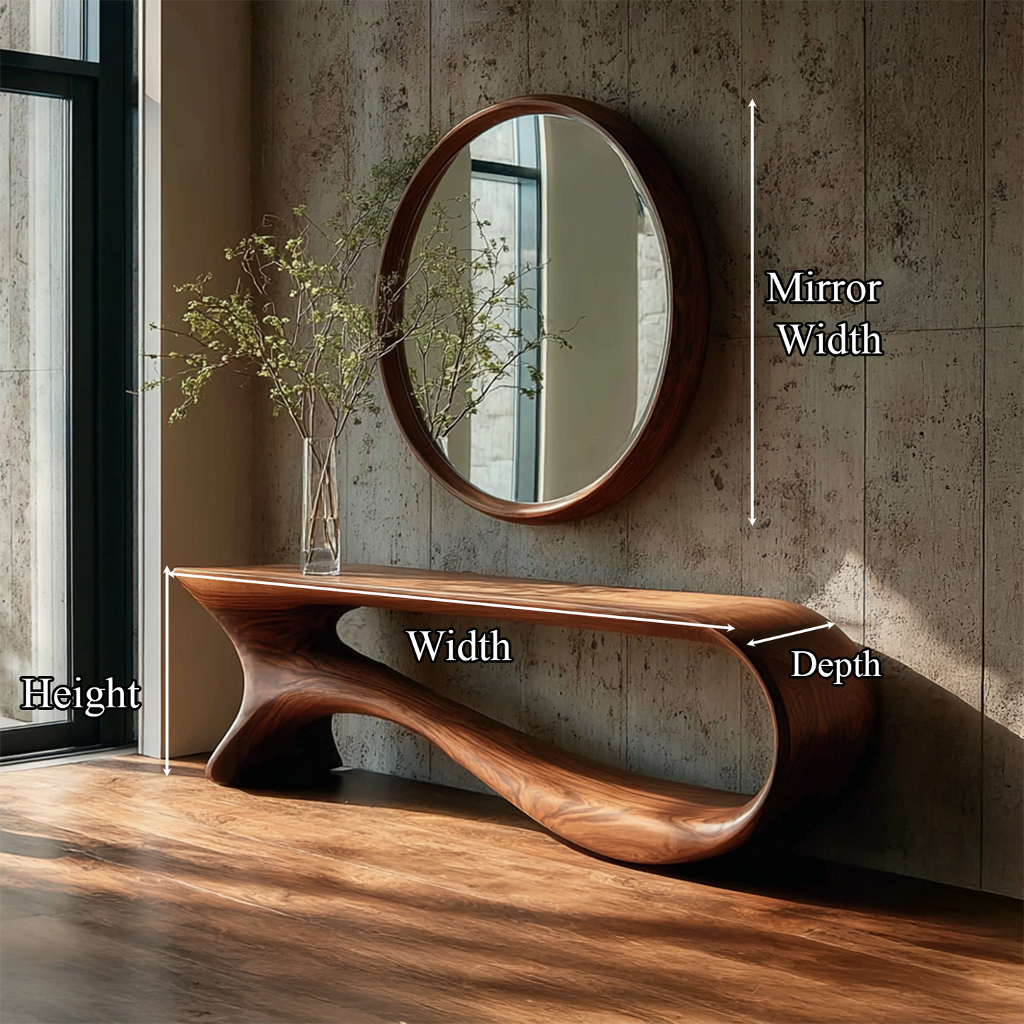 Jugaro Wall Round Mirror Console Table – Reclaimed Wood Décor Gift