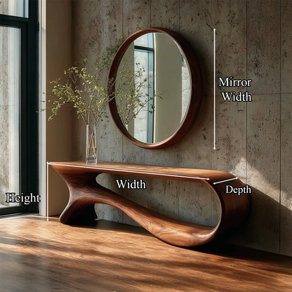 Jugaro Wall Round Mirror Console Table – Reclaimed Wood Décor Gift