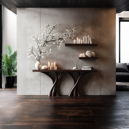 Jugaro Sculptural Console Table – Solid Wood Organic Rustic Gift